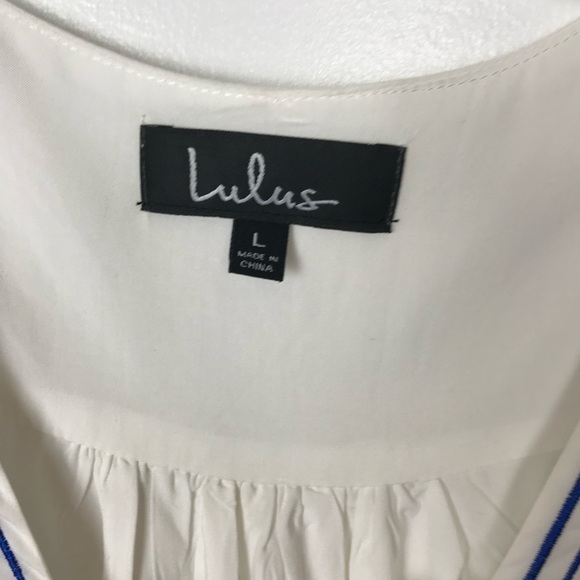LULUS White V- Neck Tie Embroidery Midi Dress Size L - Picture 6 of 8